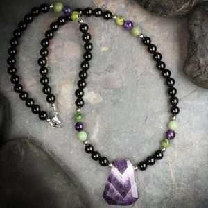Chevron Amethyst and Black Onyx Necklace